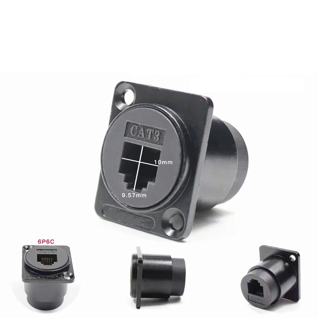 Panel Mount Black RJ12 6P6C Jack Connector Data Transfer Dual Port CAT3 Socket Adapter