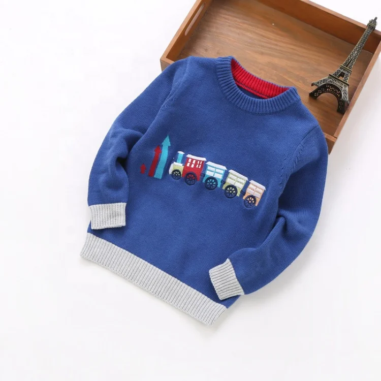 
Kids Contrast Trim Knit Embroidery Pattern Baby Boys Sweater 