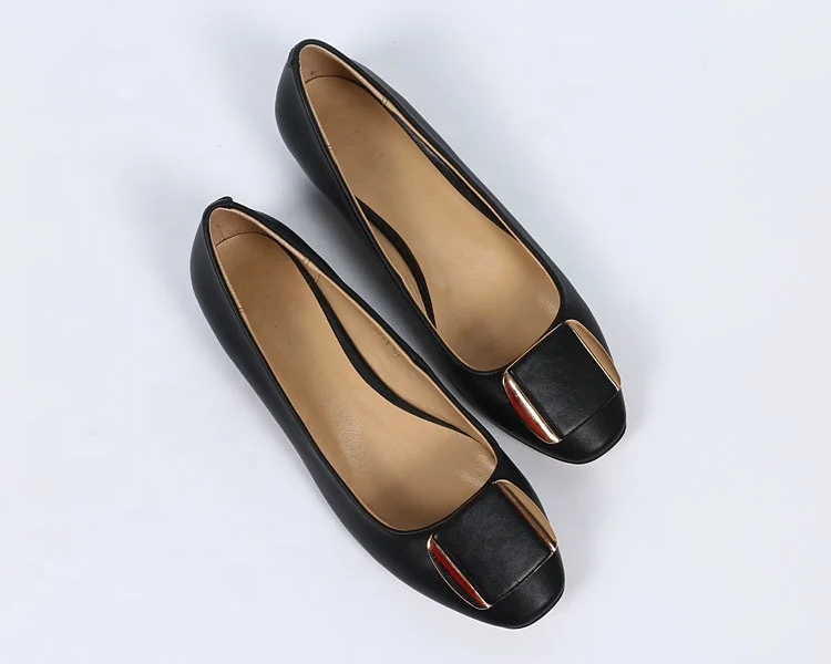 New Model Metal Buckle Square Toe Patent Leather Women Pumps Low Heels Shoes 2022