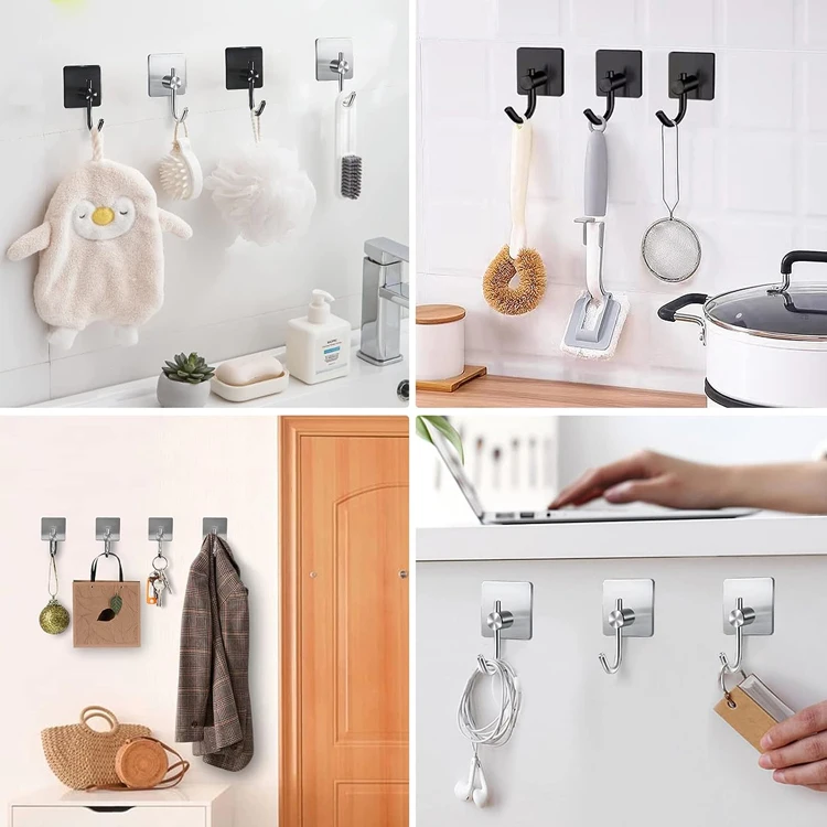 Jutye Bathroom Accessories Stainless Steel Self Adhesive Wall Coat Rack Towel Hooks Key Holder Rack Clothes Rack Hanging Hooks