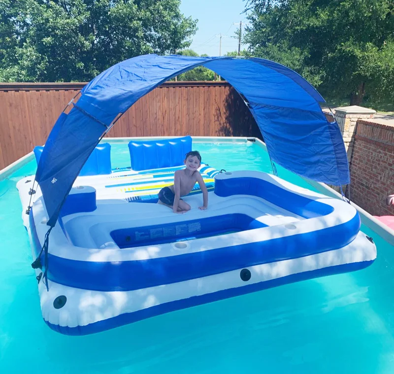
top selling products online pool floating island play equipment kids inflatable tank shaped pool float that shoot water 