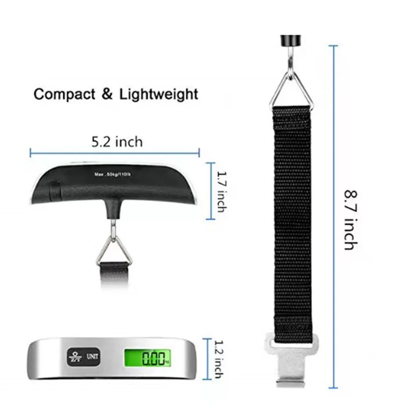 Portable 110lb/50kg Electric Digital Backlight with Temperature Sensor Hanging Travel Luggage Weight Scale