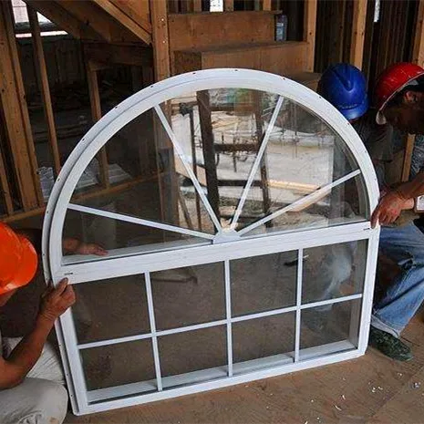 Wood texture aluminum frame curved glass windows double glazed arched windows with reflective glass