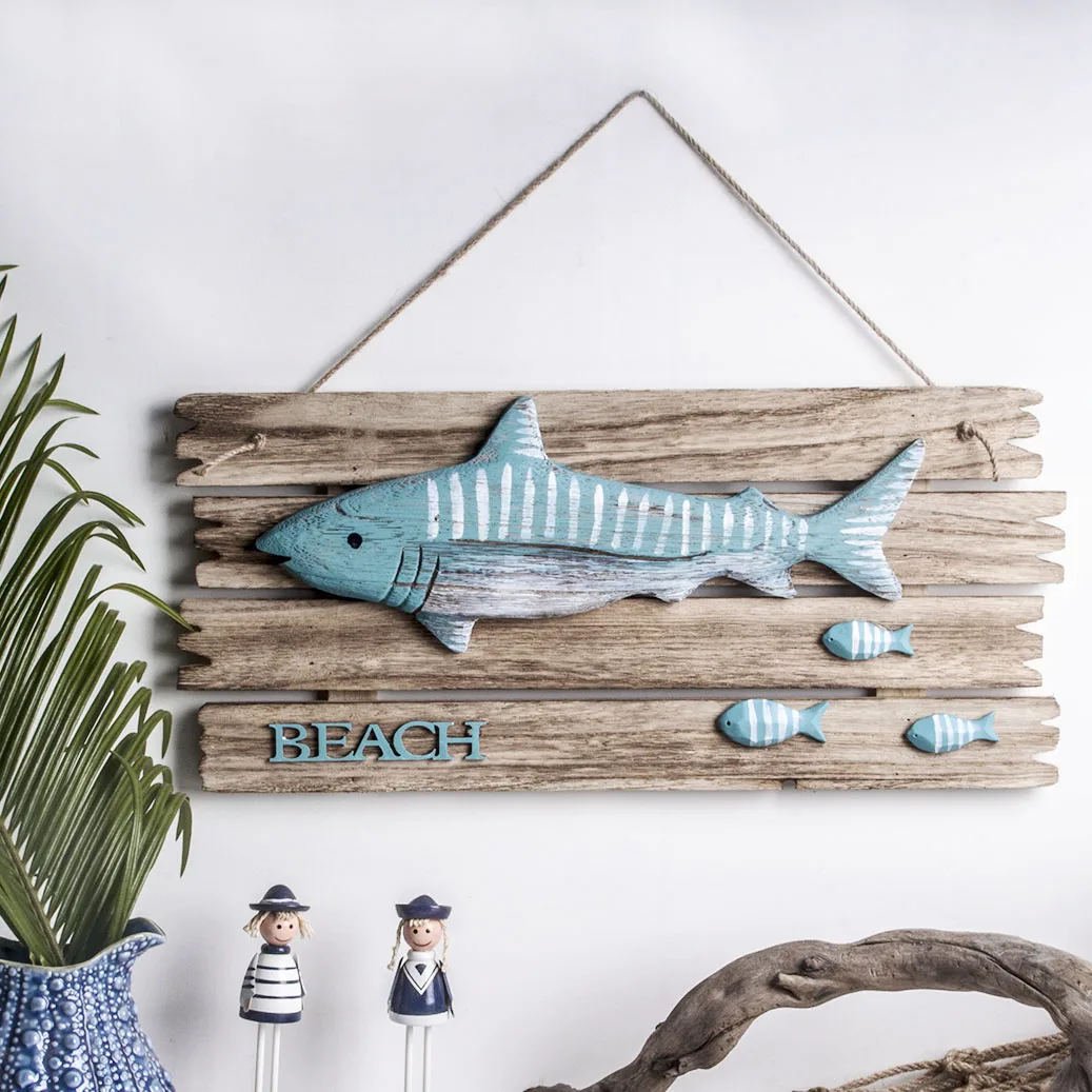 wooden crafts Beach Plaque Carved Paulownia Antique Fish Hanging Home Wall Decorative