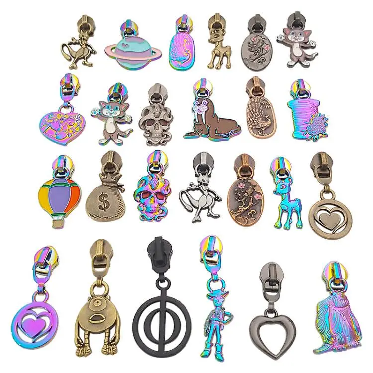 New arrival wholesale decorative cartoons logo zipper puller 5# metal zipper pull for bags