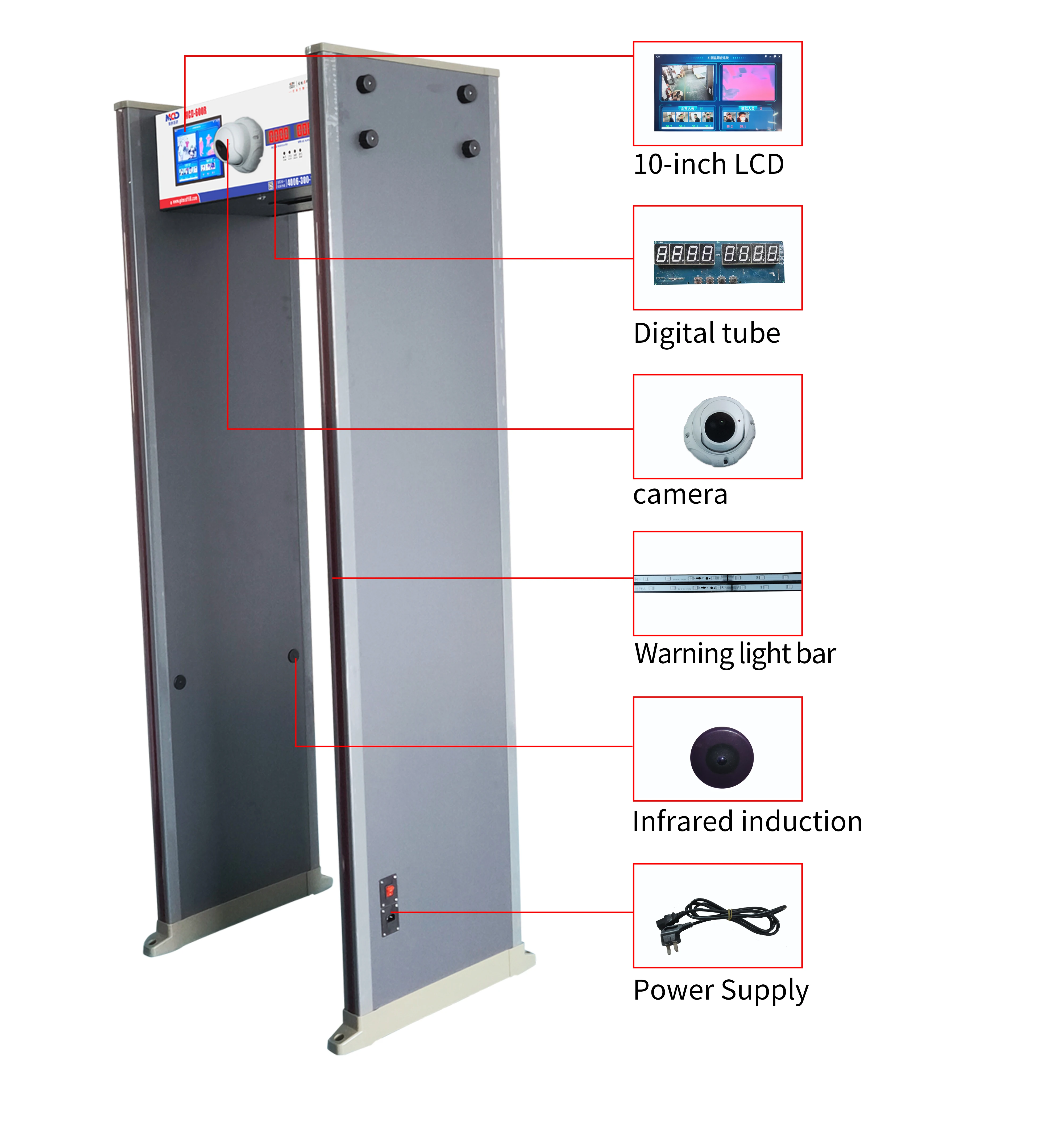 MCD-600R пройти через детектор металла тепловая система скрининга для измерения температуры