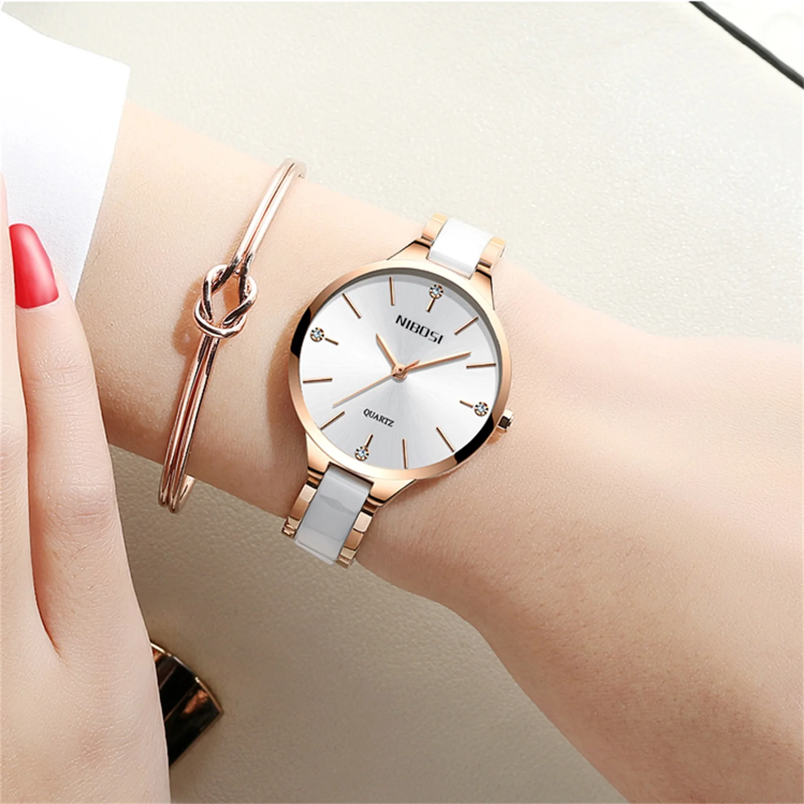 Hot Selling NIBOSI 2330 Montre Femme Customised Elegant Ceramic Brand Watch for Woman