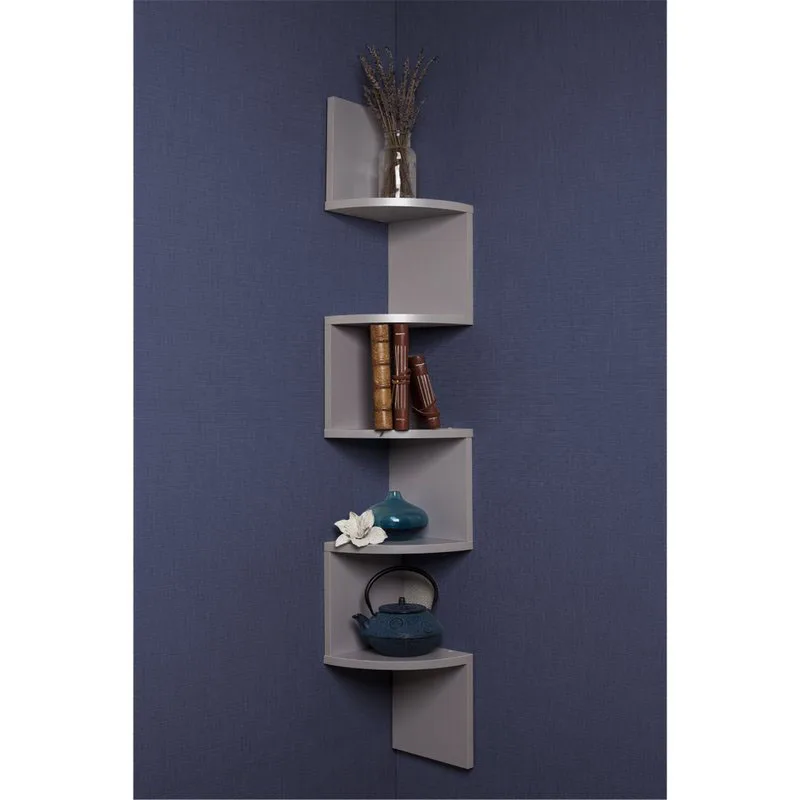 Living Room Mdf Wood Corner Zig Zag Wooden Wall Corner Shelf Design