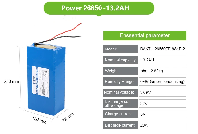 China supplier rechargeable lithium ion battery pack 25.6v 13.2ah for solar power system/LED panel light/stage audio