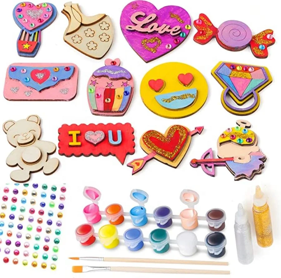 Valentine wooden magnet coloring by kids gift kit craft supplies