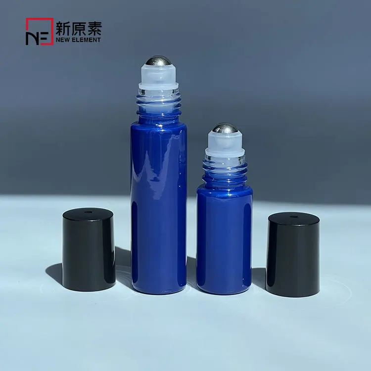 New Element custom logo 5ml 10ml essential oil blue glass perfume roller bottle