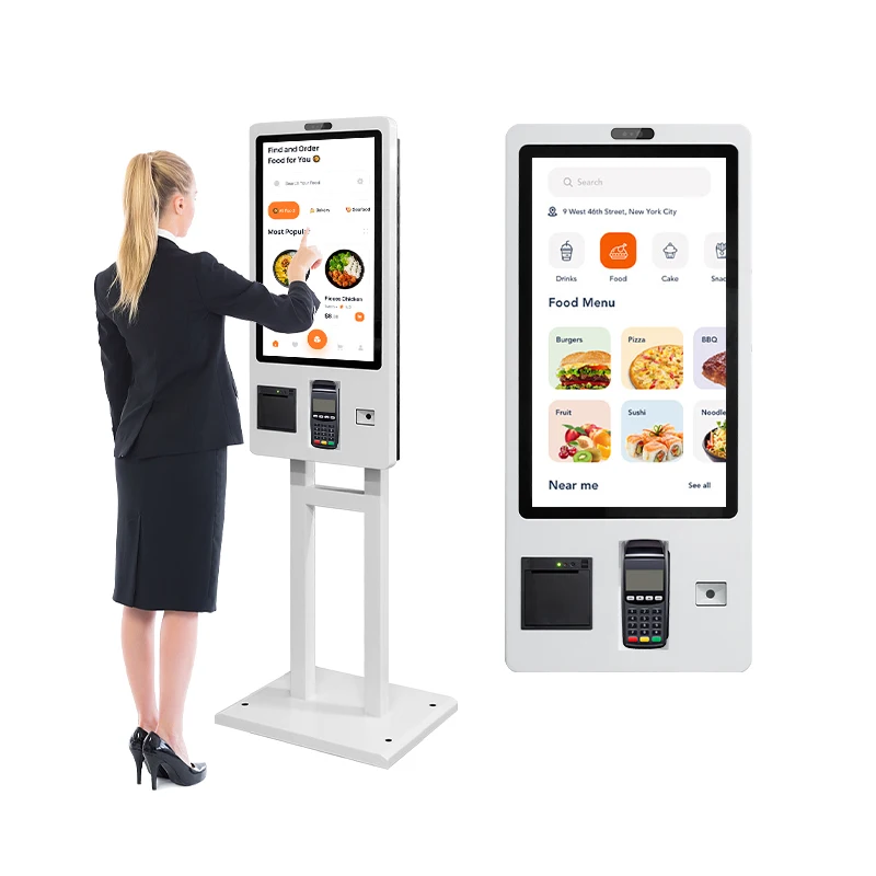 Киоск для заказа индивидуализированный пищевой грузовик смарт-терминал оплаты 24-дюймовый напольный ресторанный киоск самостоятельного