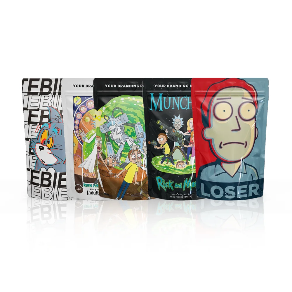 Custom Logo Zip Lock Plastic Packaging Holographic 3.5 Mylar Bag Irregular Childproof Shape Die Cut Mylar Bags