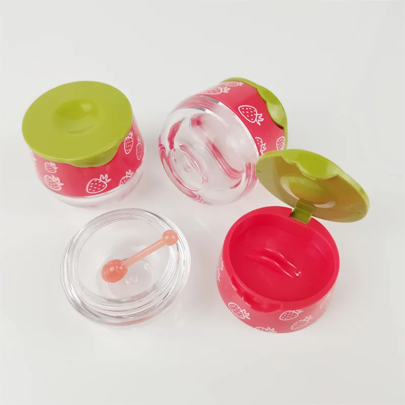 6g Cute Empty Portable Strawberry Lip Balm Jar Mini Pot Lipstick Packaging Container with Spoon
