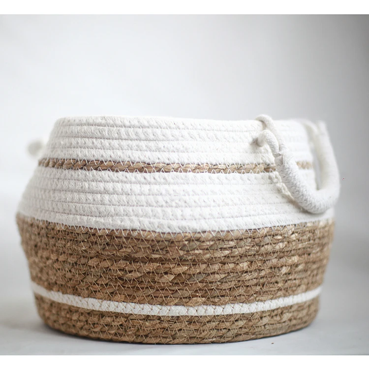  Пользовательская Водонепроницаемая круглая 2021 хлопковая плетеная морская корзина плетеные корзины для хранения пикника из ротанга