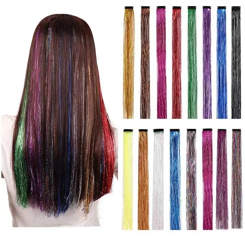 Hot Selling Beautiful Synthetic Bling Bling Fiber Clip in Hair Piece Tinsel Braiding Extensions