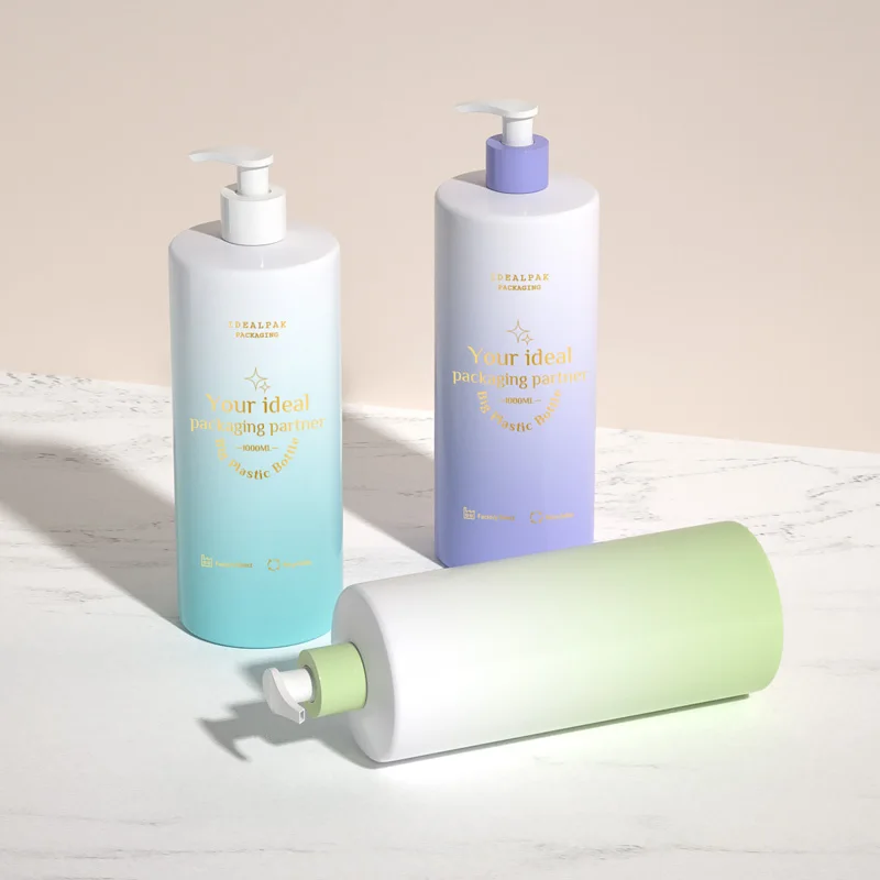 Customized Round Flat Shoulder Shampoo Bottle 1000ml Wholesale Plastic Lotion Pump Bottle