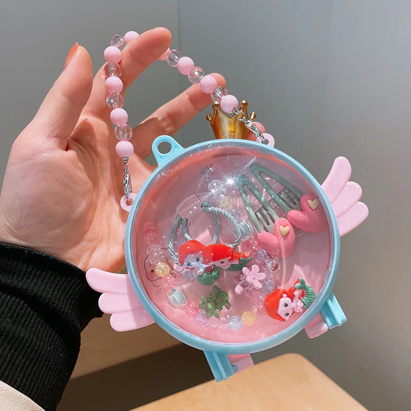 Beautiful mermaid jewelry set for baby girls Princess Elsa makeup necklace bracelet earrings ring set kids gift