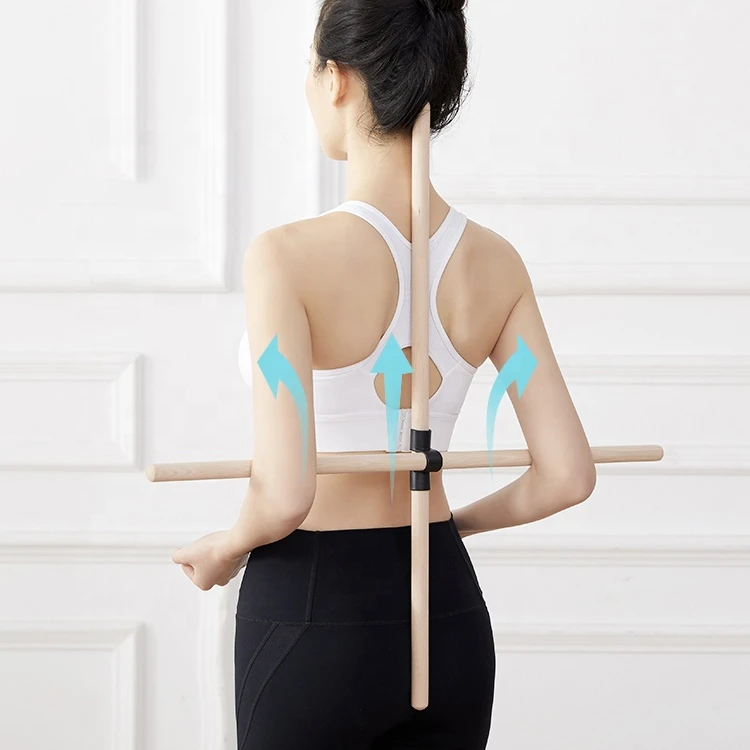 Posture Correction Body Building Wood Pilates Yoga Open Back Stick