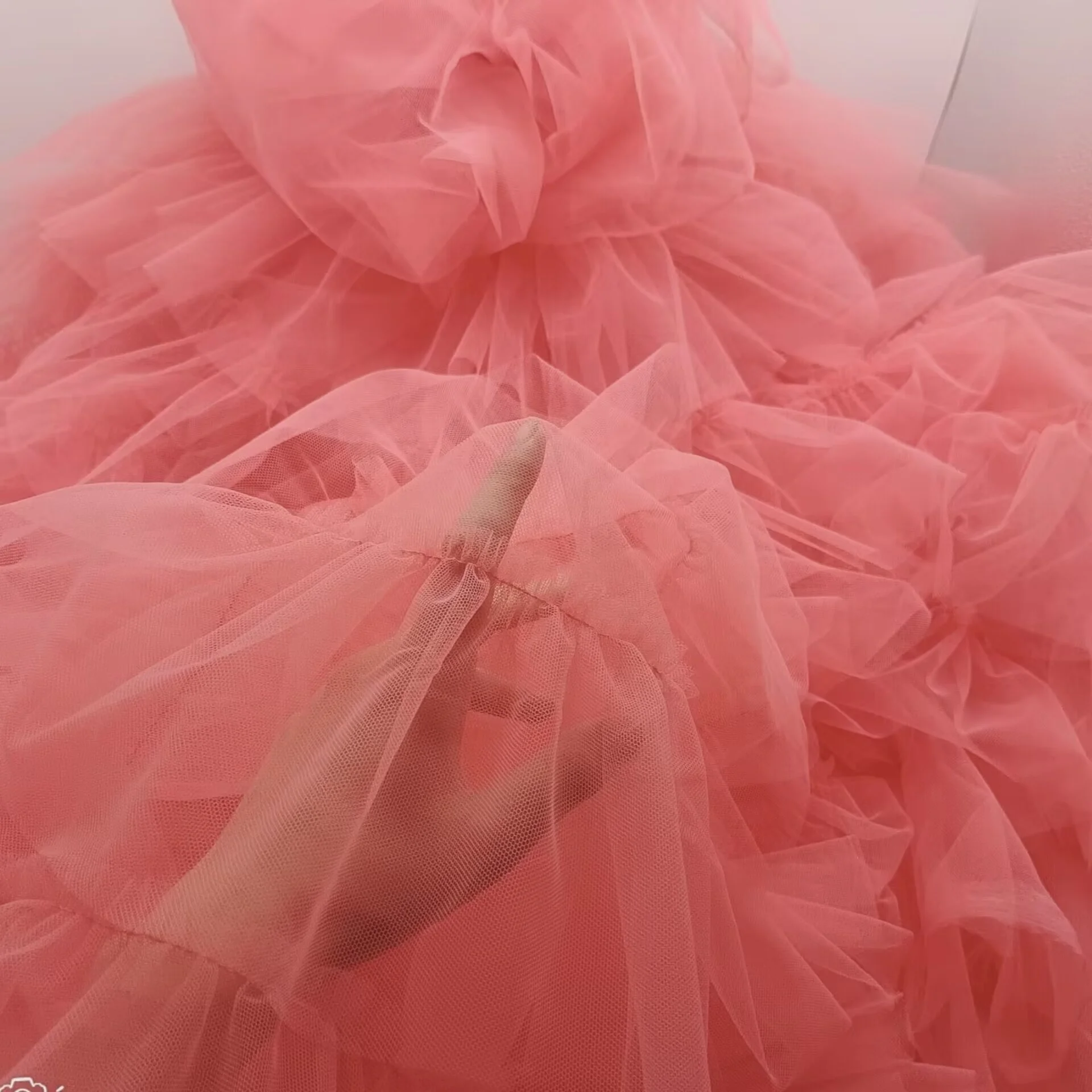 Pink Tulle Net Pleated Ruffles Cake Dress Fancy Mesh Net Ruffle Tulle Lace Fabric