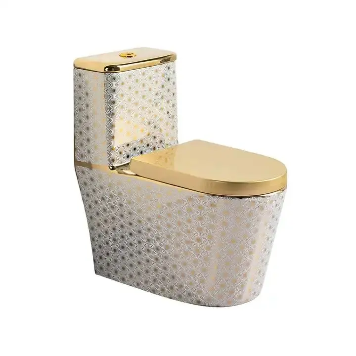 High Quality Square Shape Golden Toilet Bathroom Luxury Ceramic Gold Plated Sanitary Ware Wc Toilet