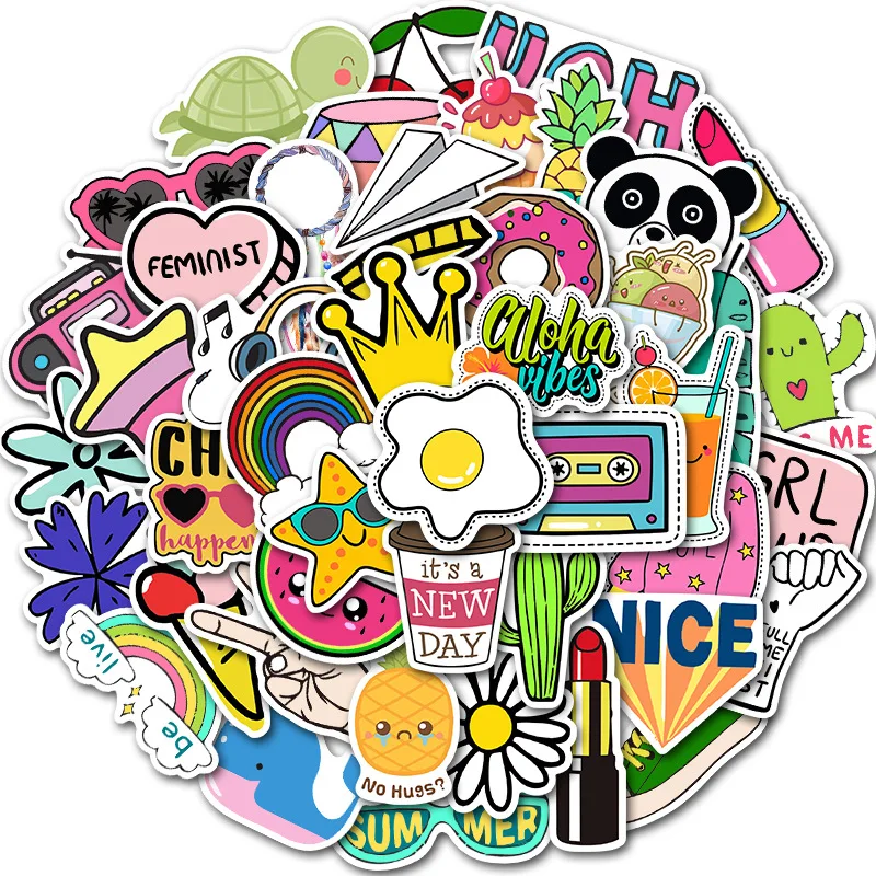 50 pcs pack Kawaii graffiti mixed girl mobile laptop bottle stationery children decal stickers