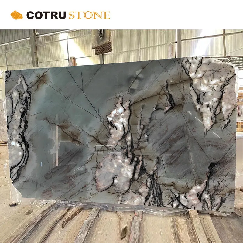 Factory Price Large Natural Polished Translucent Backlit Cristallo Tiffany Quartzite Stone Slabs For Wall Panel And Floor Tiles