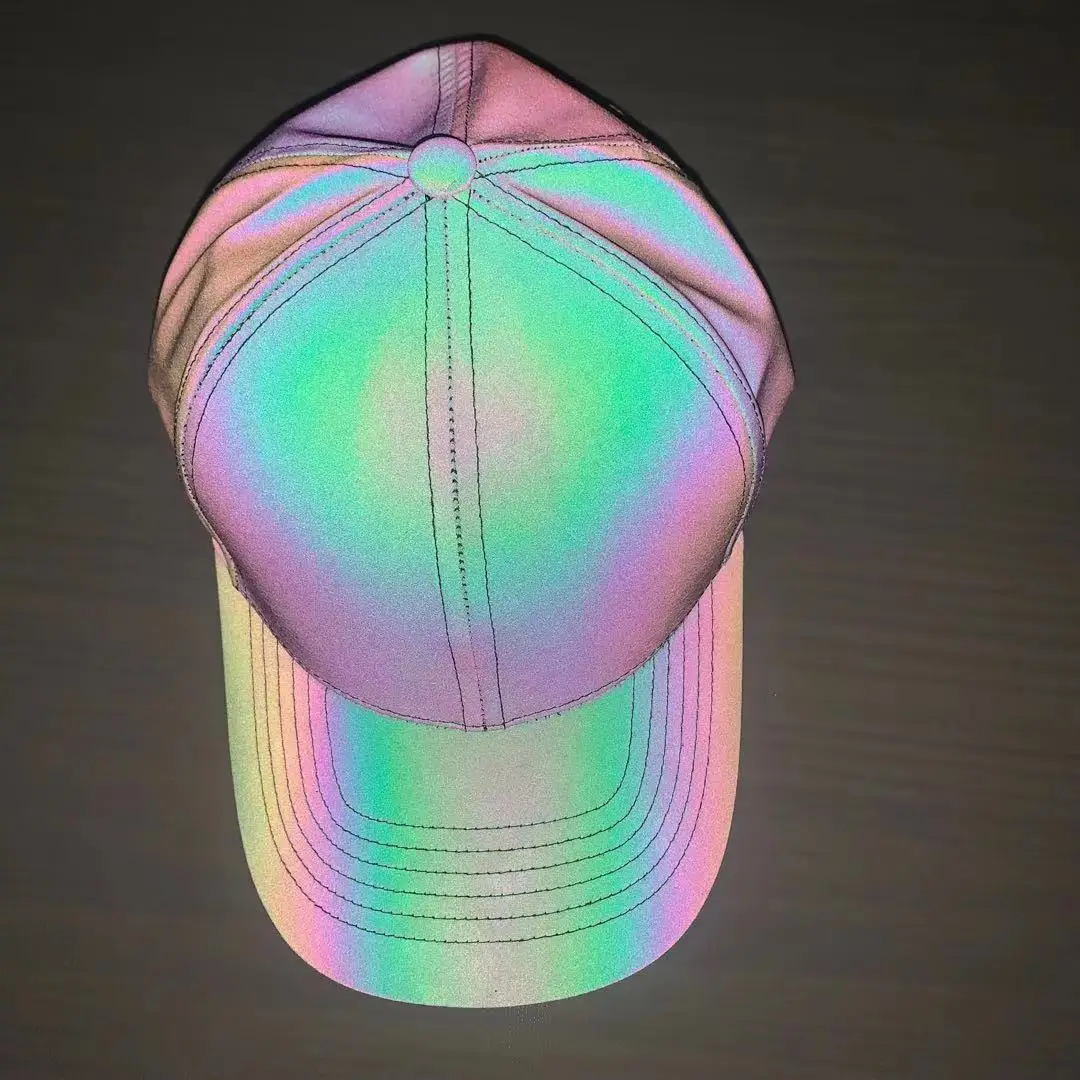 Customized new high-profile fashion hip-hop elements rainbow reflective sun hat outdoor reflective fisherman hat