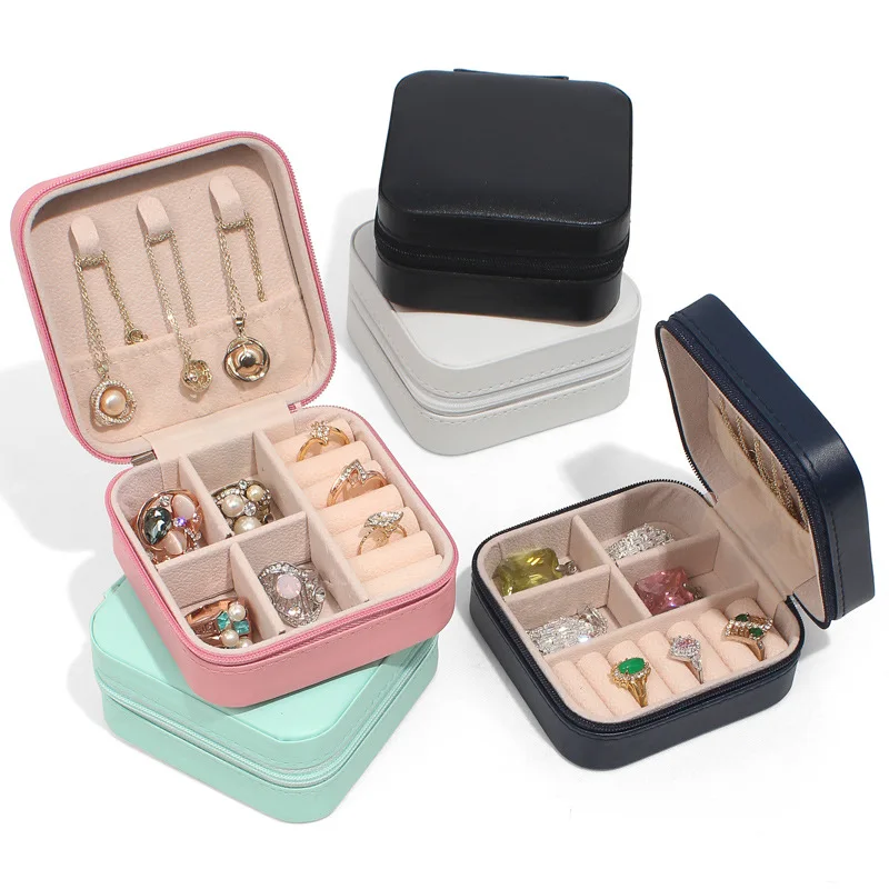 Mini portable Jewelry Organizer Display Travel Jewelry Case Boxes Zipper Leather Storage Zipper Jewelers