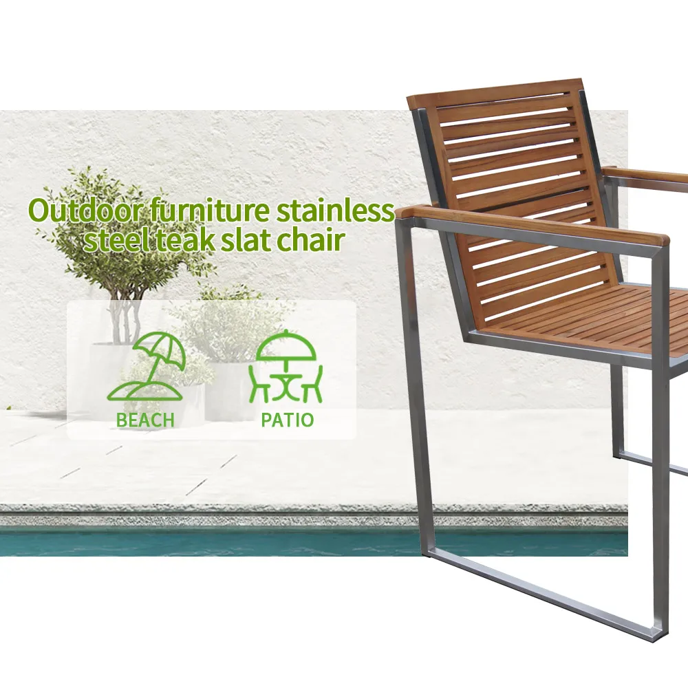 Outdoor Furniture SS304 Patio Wooden Dining Chairs FSC Teak Wood Garden Chair