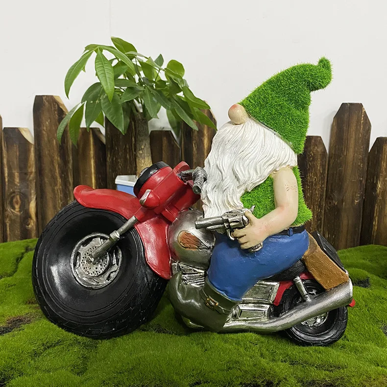 Cool Gnome Figurines Flocked Motorcycle Faceless Gnome for light for garden living room wall home room decor