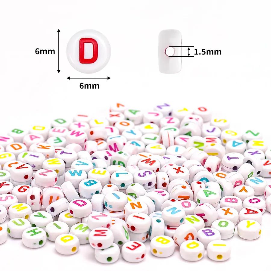 Wholesale 500pcs DIY Jewelry Making 4*7mm White & 26 Alphabet Color Acrylic Beads Flat round Shape Accessories
