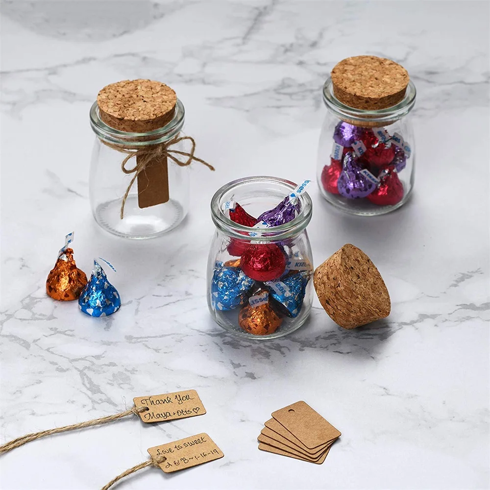Glass Favor Jars With Cork Lids  Honey Pot Bottles 12pc Bulk Set Plus Label Tags and String  3.4oz Wedding and Party
