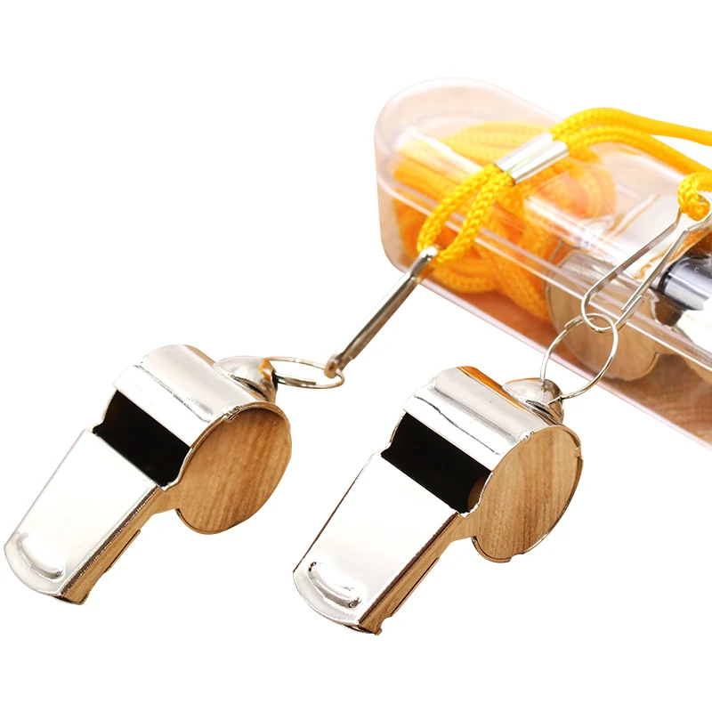 Outdoor Survival Whistle Silver Metal With Neck Chain Lanyard Police Bobby Lifesaving Judge Security Military Whistles Wholesale