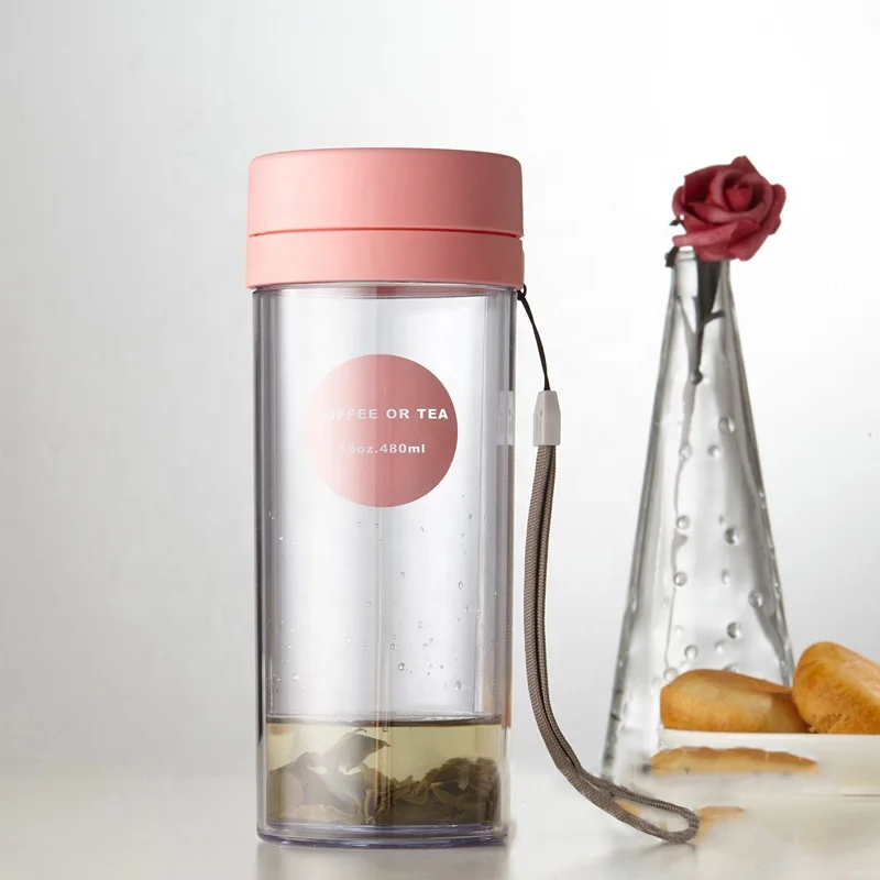 OEM/ODM Plastic Tea Cup Bottle Double Wall Insulated Custom Logo Tea Tumbler Plastic Factory