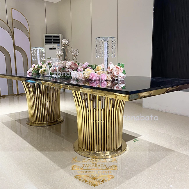 
Mirror glass top stainless steel frame used 8 seats banquet wedding table 