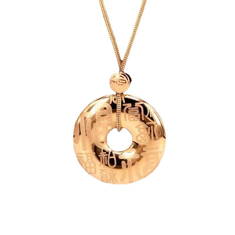 Chinese Style Peace Buckle Fu Word Titanium Steel Necklace New Year Transfer Collarbone Chain