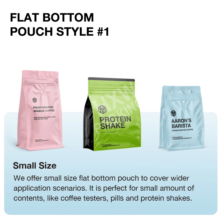 Custom Printed Sachet Packaging Flat Bottom Mylar Stand Up Multi Size Gusset Whey Protein Powder Bags