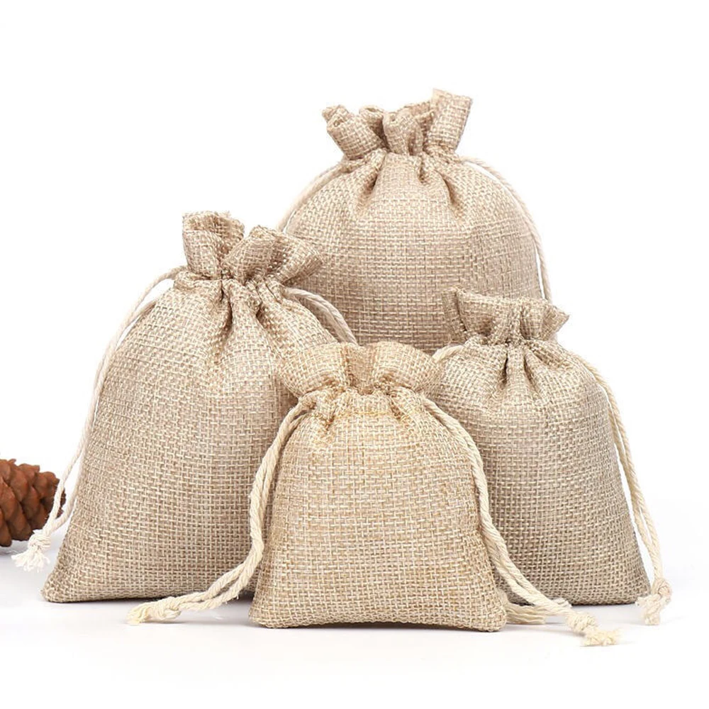 custom printing logo burlap bag food grade packaging jute drawstring bag nature color CMYK for dry food weeds coffee bean