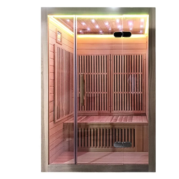 Solid Wood Infrared Sauna Room 2-4 People Capacity 220v Voltage with Far Infrared & Hemlock Functions & Features