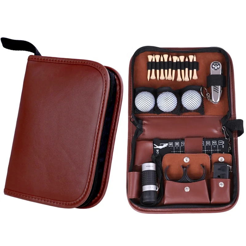 Wholesale Multifunctional Golf Accessories Tool Kit Portable Mini PU Leather Golf Accessory Bag Golf Gift Set For Men And Women