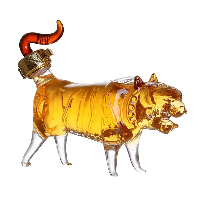 Chinese Zodic Animal Cartoon Whiskey Decanter Glass Art Bottle Customized Glass Dragon /Animal Shaped Liquor Wine Bottle