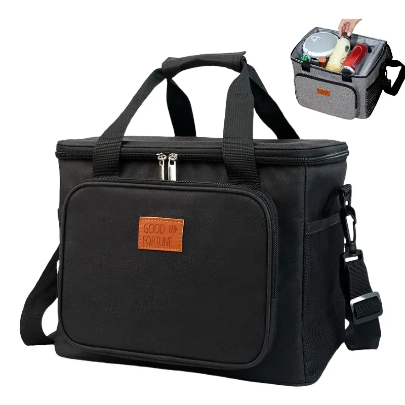 Custom Logo 600D Oxford Lunch Cooler Bag Insulated For Office Travel Picnic Thermal Bag Soft Tote Cooler Box With Shoulder Strap