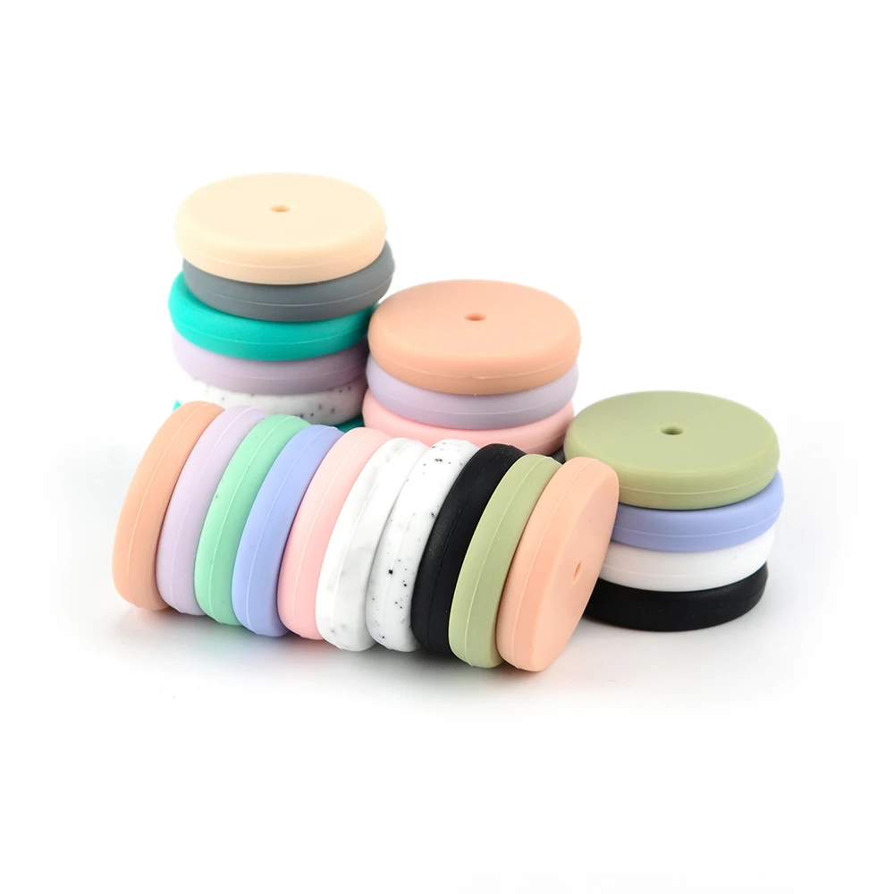 Набор из силиконовых бусин 25 мм плоские круглые бусины с низким MOQ для изготовления ювелирных изделий