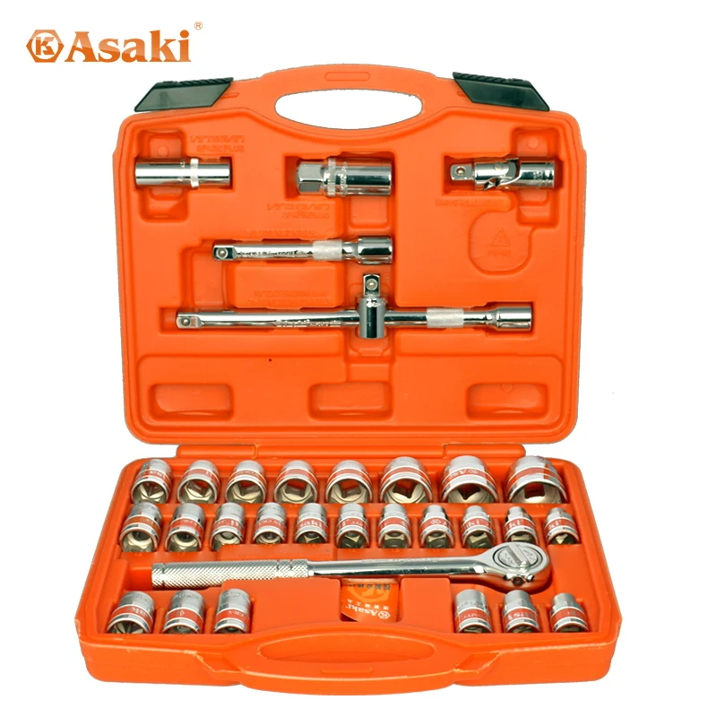 ASAKI 32pcs  CRV  tool kit auto repair tools car repair tool box and ratchet wrench socket set