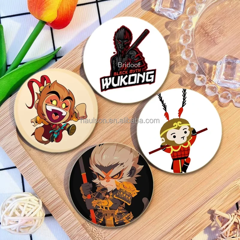 Custom Black Myth Wukong HD Print Lapel pins Game Round Cartoon Badge for Backpack Accessories Decoration Gifts