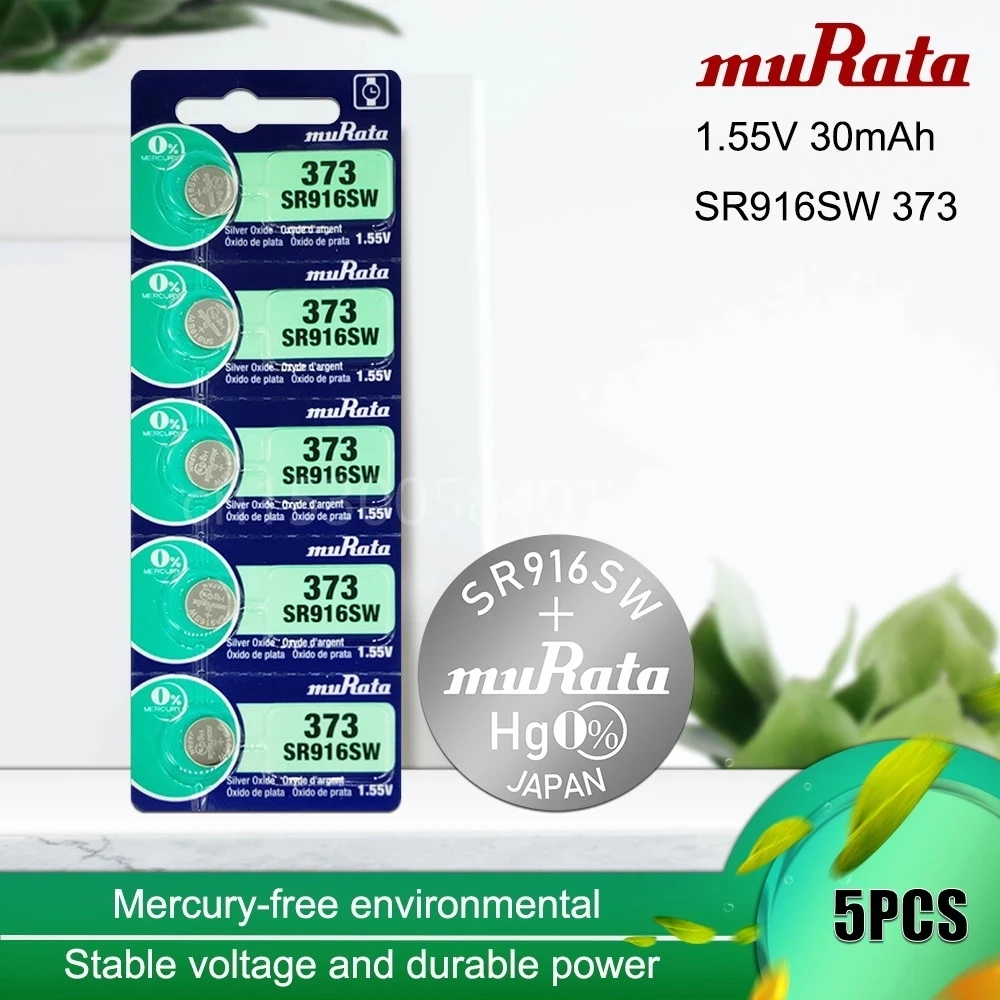 Батарея для часов MURATA 373 0% Hg SR916SW 916 1 55 V 100% из оксида серебра оригинальная Фирменная батарея Кнопочная