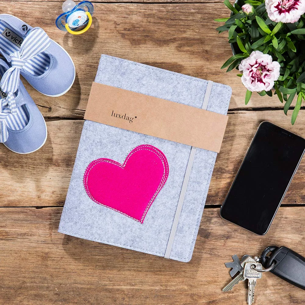 Handmade maternity passport cover felt for maternity passport with heart pocket for baby picture health card