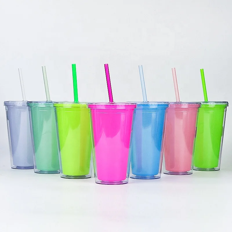 16 oz Reusable Color Changing Temperature Plastic Cups, Drinking Tumbler with Lids & Straws Wholesale Bulk