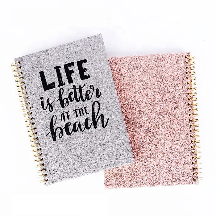 Customized A5 Sprial Notebooks With Glitter Cover And 4C Printing Pink Planner For Girls